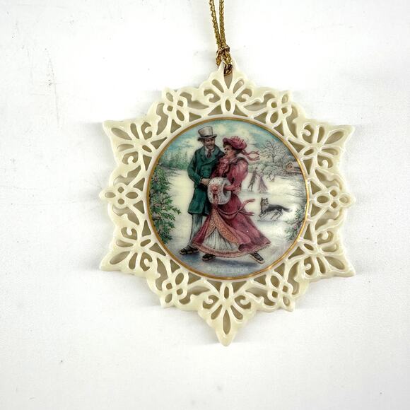 Vintage 1992 Lenox Victorian Lace Christmas Ornament Porcelain  Ice Skaters - Picture 3 of 7